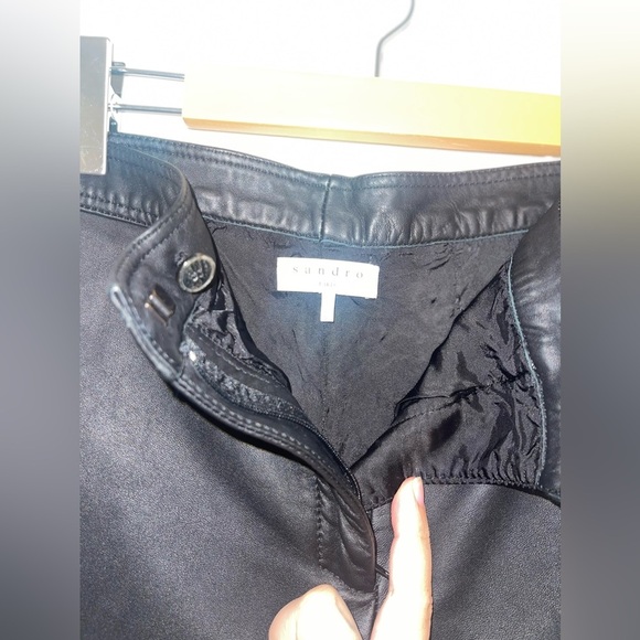 Sandro Paris Black Poesie Lamb Leather Flared Leg Crop Pants Women's US 2 capri - Picture 8 of 13